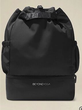 Beyond Yoga Black Drawstring Backpack with Bottom Compartment